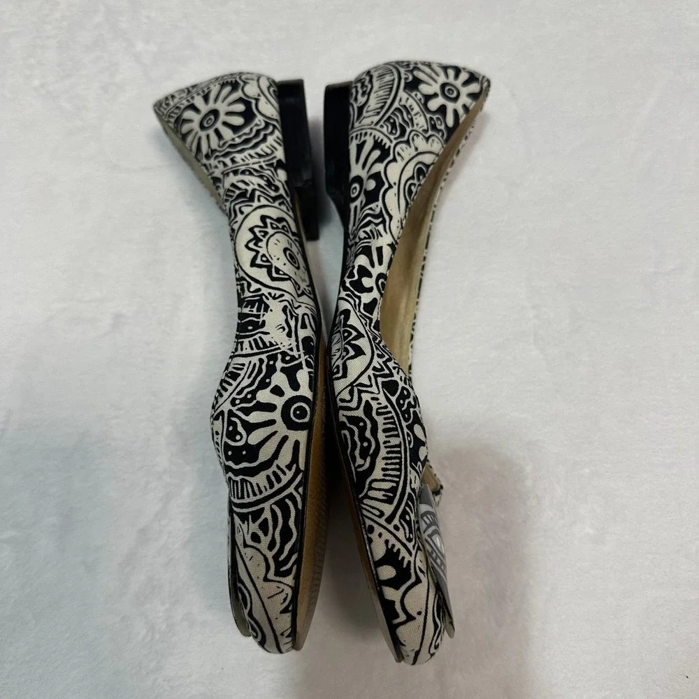 Talbots‎ Black White Floral Print Ballet Flats Leather Sole Size 7.5B Balletcore